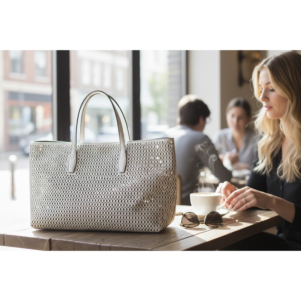 Lily & Ivy Tote Bag Womens Large White NWT Perforated Laser Cut LL10972MAR